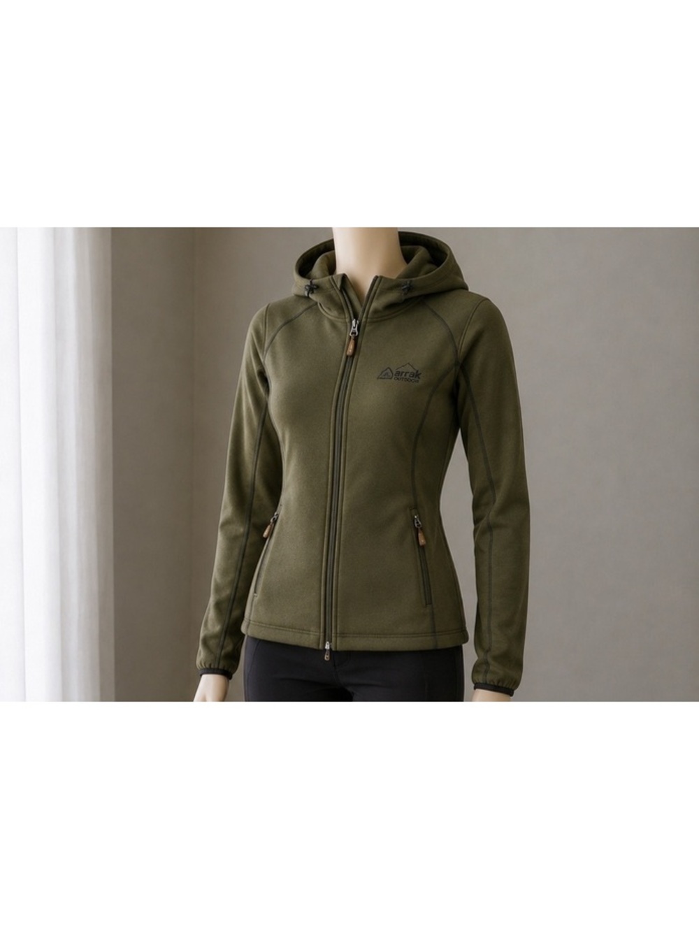 Arrak Outdoor Softshell Jacket Olive Green Full Zip Stretch Fleece Women 34